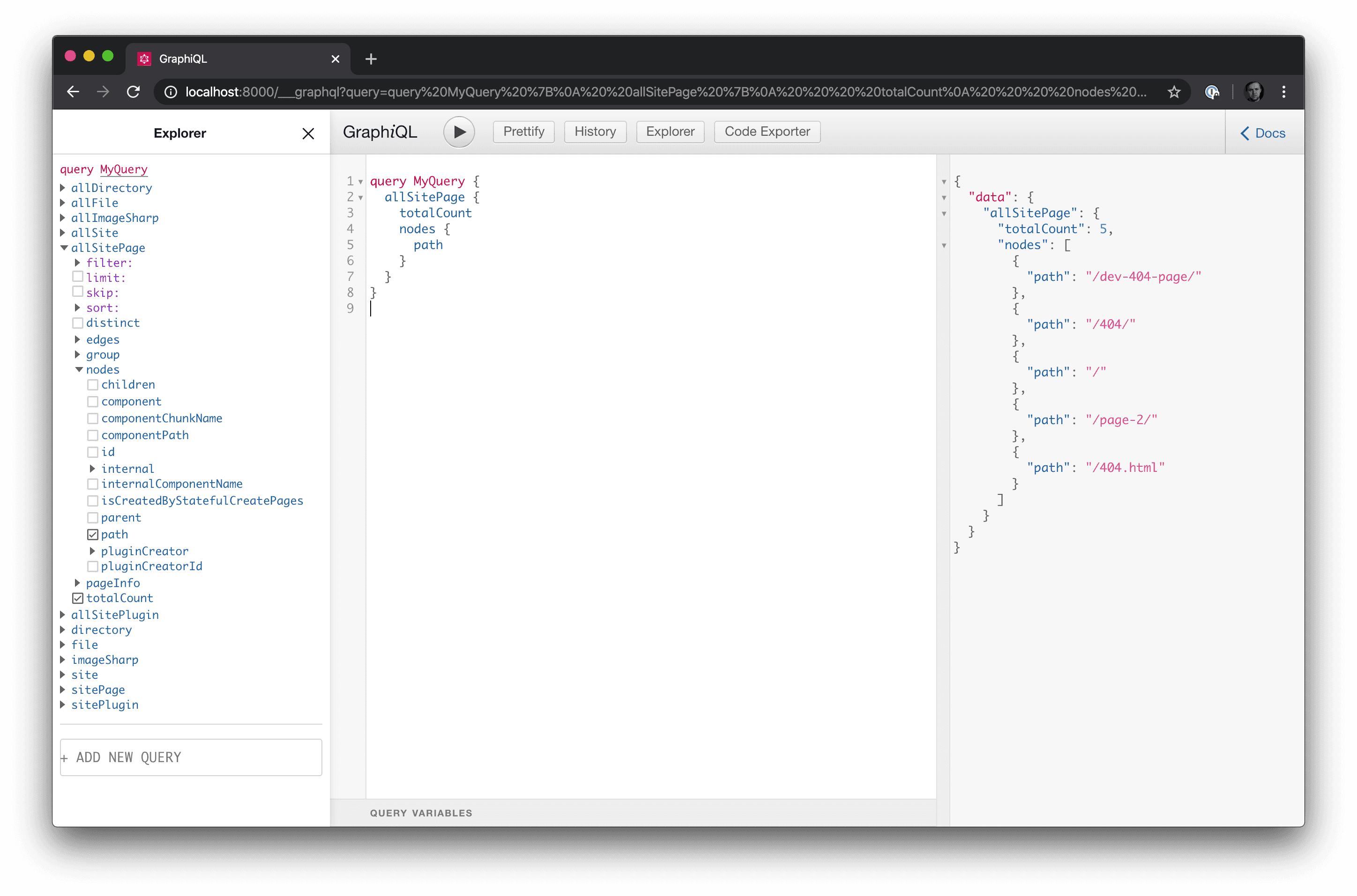 GraphiQL Results with Paths